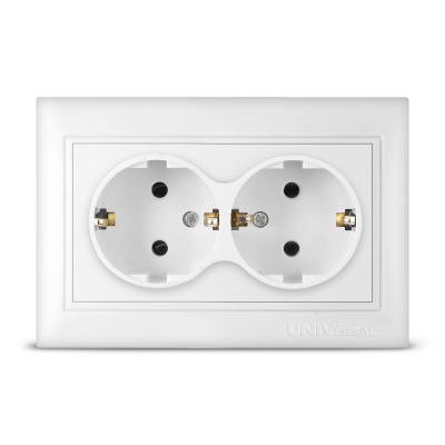 Розетка UNIVersal «Севиль» 2гнезда с/з, белая 16А (10шт/уп) (200шт/ящ)