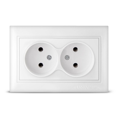 Розетка UNIVersal «Севиль» 2гнезда б/з, белая 16А (10шт/уп) (200шт/ящ)