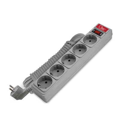 Сетевой фильтр СОЮЗ 1,8м 5 розеток (серый) 10А/2,2кВт (30шт/уп)