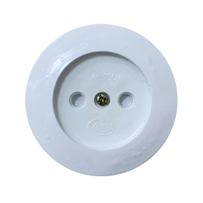 Розетка 1гнездо б/з, белая накладная (круглая) керамика (20шт/уп) (200шт/ящ)