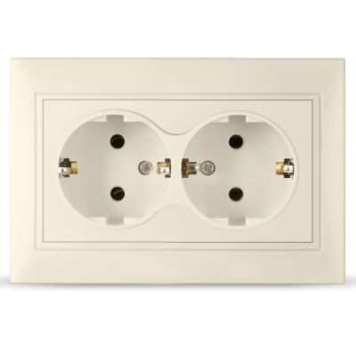 Розетка UNIVersal «Севиль» 2гнезда с/з, бежевая 16А (10шт/уп) (200шт/ящ)