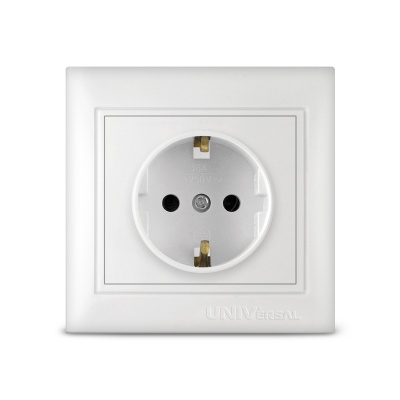 Розетка UNIVersal «Севиль» 1гнездо с/з, белая 16А (10шт/уп) (200шт/ящ)