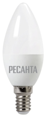 Лампа светодиодная Ресанта 6Вт(40Вт) 540лм E14 Т/С (3000K) свеча C37