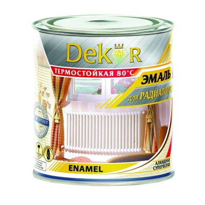 Эмаль Dekor термостойкая 80°С для радиаторов 0,8кг супербелая алкид. (6шт/уп)