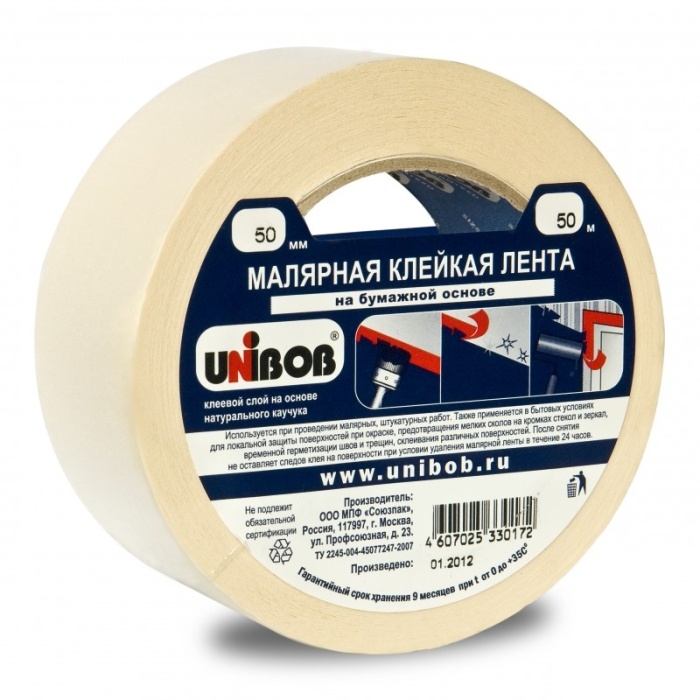 Малярная лента Unibob 48мм х 50м (6шт/уп)(36шт/ящ)