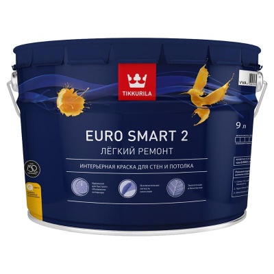 Краска Tikkurila Euro Smart 2 для стен и потолков глубокоматовая 9л