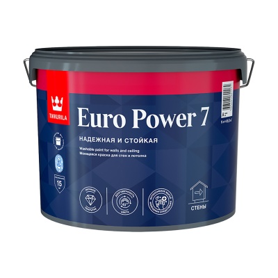 Краска Tikkurila Euro Power 7 моющаяся для стен и потолков глуб.матовая 2,7л